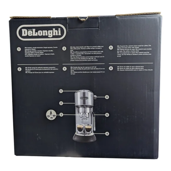 De'Longhi Dedica Arte Espresso & Cappuccino Maker - Stainless Silver New - Picture 3 of 3